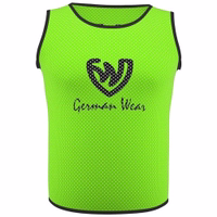 Front view of German Wear 6-Pack Soccer Green Bibs designed in lightweight air mesh fabric offering comfort and durability for team practice sessions and sports training equipment buy now.