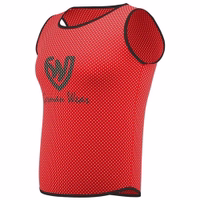 Side view of German Wear 6-Pack Soccer Red Bibs with elastic polyester fabric dual mesh texture and lightweight fit offering unrestricted motion during practice and sports training buy now today.