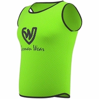 Side view of German Wear 6-Pack Soccer Green Bibs with air mesh texture elastic fit and D shape neck providing unrestricted motion during soccer training and sports practice buy now today.