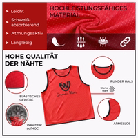 The German Wear 6-Pack Soccer Red Bibs designed in durable breathable micropolyester with D shape neck and lightweight structure perfect for intense training sessions and team practices buy now.