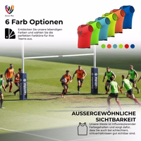 6 training bibs in red displayed together showing mesh fabric and short sleeves