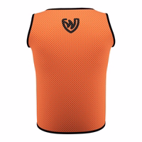 Rückansicht der German Wear 6er-Pack Fußball-Leibchen in Orange, aus Air-Mesh-Polyester mit elastischem Stretch, atmungsaktiver Struktur und kurzen Ärmeln – ideal für Teamtraining und Sportübungen. Jetzt bestellen!