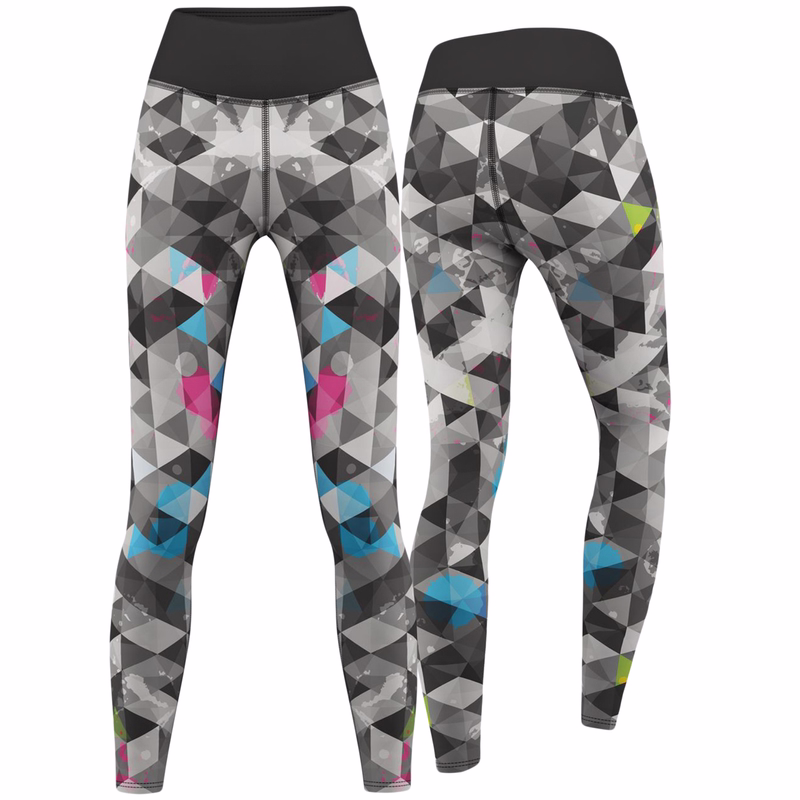 Damen Sport-Yoga-Leggings im Neo-Grunge-Stil Vorder und Rückansicht der Damen Neo Grunge Sport Yoga Leggings von German Wear aus atmungsaktivem schweißableitendem Polyester Elasthan ideal für Yoga Laufen und Alltag jetzt online kaufen