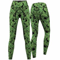 Damen Sport-Yoga-Leggings mit Dschungelblättern Vorder und Rückansicht der Damen Jungle Leaves Sport Yoga Leggings von German Wear mit atmungsaktivem Stretch Material UV Schutz und Kompression perfekt für Fitness Training und Yoga jetzt kaufen