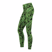 Damen Sport-Yoga-Leggings mit Dschungelblättern Seitenansicht der Damen Jungle Leaves Sport Yoga Leggings von German Wear mit elastischem Kompressionsmaterial atmungsaktivem UV Schutz und feuchtigkeitsableitendem Stoff für Training jetzt bestellen