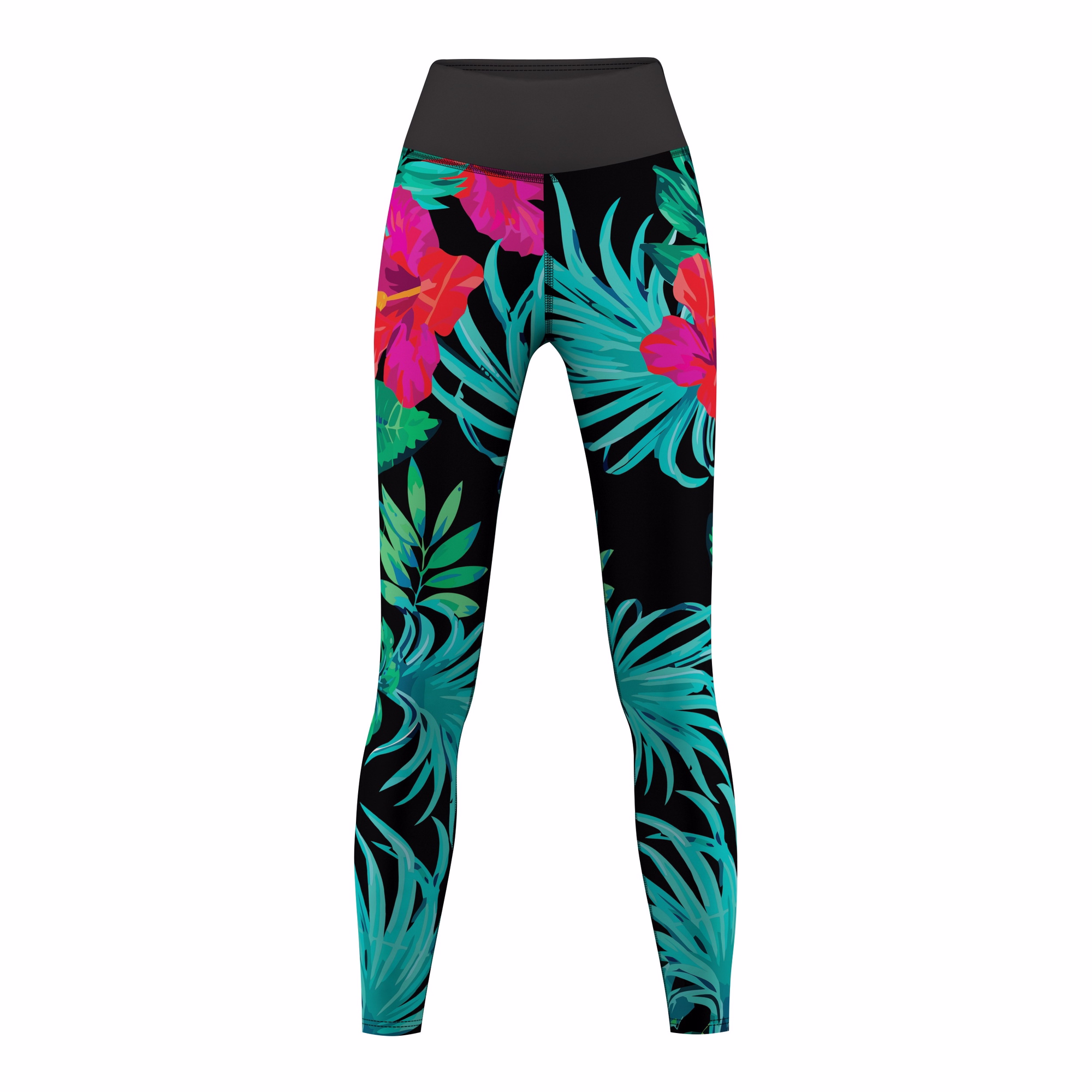 Vorderansicht der Damen Flowers and Leaves Sport Yoga Leggings modisches Design mit hohem Bund elastischem Stoff atmungsaktiv und schweißableitend perfekt für Fitness Yoga und Freizeit jetzt kaufen online