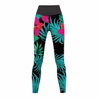 Vorderansicht der Damen Flowers and Leaves Sport Yoga Leggings modisches Design mit hohem Bund elastischem Stoff atmungsaktiv und schweißableitend perfekt für Fitness Yoga und Freizeit jetzt kaufen online
