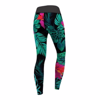 Rückansicht der Damen Flowers and Leaves Sport Yoga Leggings zeigt figurbetonte Passform mit hohem Bund atmungsaktivem Material und schweißabsorbierender Funktion für Alltag Yoga und Fitness jetzt kaufen online
