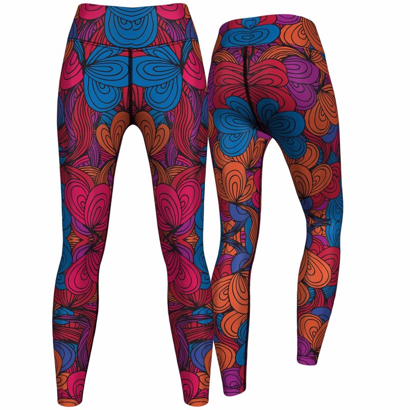 Women’s Endless Flowers Sport Yoga Leggings Front and back view of Women’s Endless Flowers Sport Yoga Leggings made from high quality polyester elastane with high waist design for yoga gym and fitness style get now buy online