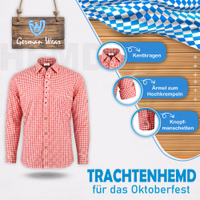 Traditionelles Herrenhemd mit klassischem Kragen, geknöpften Manschetten und aufrollbaren Ärmeln.