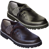 A pair of Bavarian traditional shoes with a short shaft, lace fastener, and block heel. Crafted from 100% lamb nappa leather, they embody traditional fashion and German wear with a stylish shoelace closure and exquisite craftsmanship.