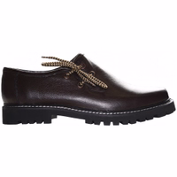 Side view of handmade shoes with a lace fastener and block heel. They offer a secure, comfortable fit, crafted from 100% smooth leather with welted construction. Showcasing traditional fashion and German wear craftsmanship.