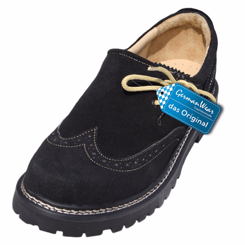 Men's Bavarian traditional shoes with several color Front view of men's Haferl shoes in cracker color, featuring traditional side lacing. Crafted from 100% calfskin soft leather with a welted construction, sturdy rubber sole and short shaft. German traditional costume fashion – the original, with tag.