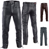 Front & Rear view of natural buffalo black leather pants, fully laced for a customizable fit. Crafted for comfort, durability, & style. Stand out with soft, snug, & stylish biker jeans. In Stock. FREE next business day delivery