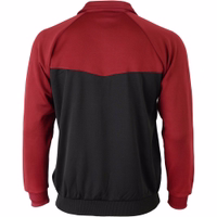 Back view of OMKA Optima soccer training jacket in wine red, made from 100% polyester. Features include an adjustable waist and double-layered design, ideal for training sessions.