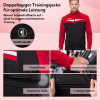 Close-up of red training jacket showing double-layer fabric construction with visible knit texture