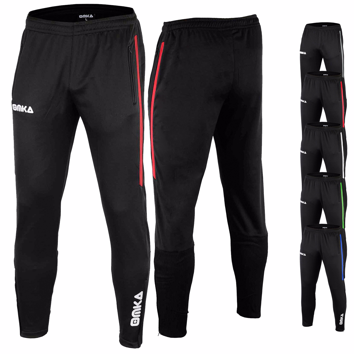 Vorder- und Rückansicht der OMKA Optima Herren Trainingshose Rot mit atmungsaktivem Doppelstoff, Pull-on-Verschluss und langer Passform für Fitness oder Freizeit. Jetzt online kaufen.