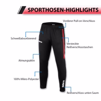 Die OMKA Optima Herren Trainingshose Rot aus leichtem 100% Polyester sorgt für optimale Bewegungsfreiheit beim Workout, Joggen oder Freizeit. Jetzt kaufen.