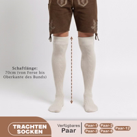 Long Trachten socks with text: Schaftlänge 70cm, Trachten Socken Verfügbares Paar, Paar-1 to Paar-12.