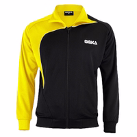 Men's soccer jacket in yellow with a front zipper closure and long sleeves. Crafted from 100% polyester, this lightweight jacket blends performance with style perfectly.