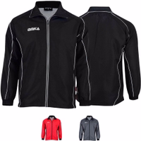 Herren OMKA Sportjacke & Joggingjacke Vorder- und Rückansicht der Omka-Fußballjacke in Schwarz: lange Ärmel, V-Ausschnitt, doppellagig für Komfort. Hergestellt aus 100 % Polyester, atmungsaktiv und ideal für den Sport. Verstellbarer Bund für eine individuelle Passform.