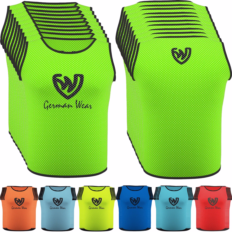 German Wear 10er-Pack Fußballtrikots Vorder- und Rückansicht der German Wear 10er-Pack Fußball-Leibchen in Türkis, aus atmungsaktivem Air-Mesh mit elastischen Kurzärmeln – leichtes Design, ideal für Teamsport-Training und Übungseinheiten. Jetzt kaufen!