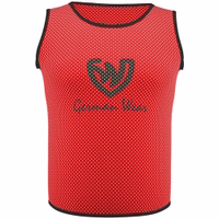 Front view of German Wear 10-Pack Soccer Red Bibs designed with lightweight micro polyester mesh, elastic fabric for comfort and breathability, perfect for soccer and football training, shop online today