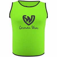 Front view of German Wear 10-Pack Soccer Green Bibs featuring lightweight elastic fabric, soft air mesh texture and D-shape neck for quick changes, perfect for football and team sports, shop online today