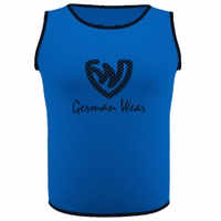 Vorderansicht der German Wear 10er-Pack Fußball-Westen in Königsblau mit Premium-Air-Mesh, elastischem Sitz und kurzen Ärmeln für höchsten Komfort – ideal für Fußball und Multisport-Training. Jetzt online shoppen!