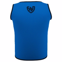 Rückansicht der German Wear 10er-Pack Fußball-Westen in Königsblau aus atmungsaktivem Micro-Polyester-Mesh mit elastischen Kurzärmeln und D-Ausschnitt für leichtes Anziehen und schnelle Wechsel beim Training. Jetzt sichern!