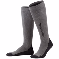 Front view of German-made compression sports socks, medium gray color, anatomical fit, and soft terry cotton sole. Ideal for biking, running, and daily wear. Durable, breathable cotton blend for men and women.
