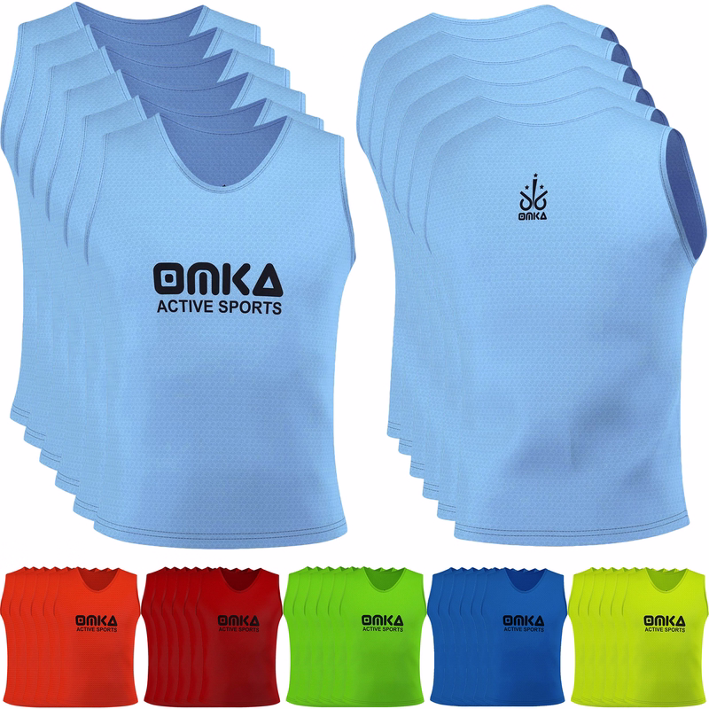 OMKA 6-Pack Sport Bib Front and Back view of OMKA 6-Pack Sport Green Bib showcasing lightweight, breathable polyester mesh training bibs with D-Shape Neck for maximum comfort during sports sessions. Buy now.