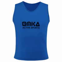 Vorderansicht des OMKA 6er-Sets Sportkönigsblauer Bib betont ärmelloses, langlebiges Design für Fußball, Basketball oder andere Teamtrainings. Jetzt holen.