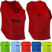 OMKA 6-Pack Sport Bib Front and Back view of OMKA 6-Pack Sport Red Bib displaying lightweight, breathable polyester mesh training bibs with D-Shape Neck for comfortable sports sessions. Buy now.