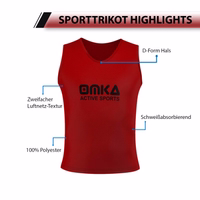 OMKA 6-Pack Sport Bib The OMKA 6-Pack Sport Red Bib is a comfortable, breathable sports training bib with dual-texture mesh, perfect for team practice or custom printing. Buy online.
