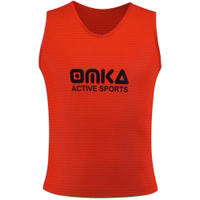 OMKA 6-Pack Sport Bib Front view of OMKA 6-Pack Sport Orange Bib highlighting sleeveless, durable design for soccer, basketball, or other team training sessions. Get now.