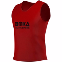OMKA 6-Pack Sport Bib Side view of OMKA 6-Pack Sport Red Bib presenting lightweight, sleeveless construction ideal for soccer, handball, volleyball, or other sports sessions. Get online.