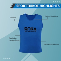 OMKA 6er-Pack Sport-Leibchen Das OMKA 6er-Sets Sportkönigsblauer Bib ist ein komfortables, atmungsaktives Sporttrikot aus Mesh, ideal für Teamtraining oder individuelle Bedruckung. Online kaufen.
