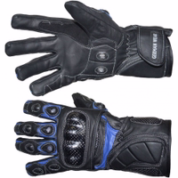 Front- und Rückansicht der blauen/schwarzen Motorradhandschuhe GW402G & Leder-Bikerhandschuhe, in kräftigen Farben. Aus hochwertigem Rindsleder gefertigt. Jetzt mit kostenloser Lieferung am nächsten Werktag bestellen.