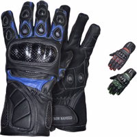 Front- und Rückansicht der blauen/schwarzen Motorradhandschuhe Gw402G & Leder-Bikerhandschuhe, in kräftigen Farben. Aus hochwertigem Rindsleder gefertigt, bieten sie Komfort und Langlebigkeit. Jetzt mit kostenloser Lieferung am nächsten