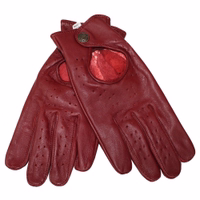 Discover the perfect blend of style and comfort with sheepskin driving gloves Wine red. Crafted from lamb-nappa leather, the gloves offer a retro look, open palm-back, and push-button closure. Designed by German Wear. Free next day delivery.