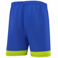Red men’s football shorts features image, sweat absorbing breathable fabric with quick dry comfort for athletes.