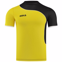 Men's Omka Teamsport Football Jersey Yellow Front view of the men's Omka sport jersey in yellow color showcasing short sleeves and a classic crew neck. Made in Germany, this jersey combines sophisticated design with the durability of 100% polyester.