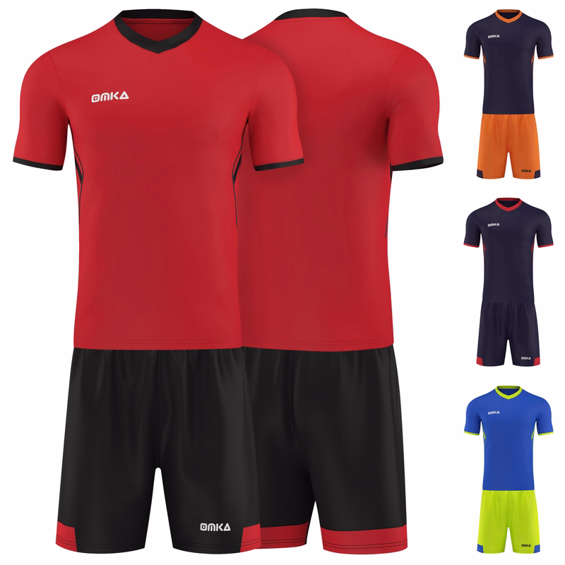 OMKA Trikot-Set 2-teilig Blaues OMKA 2-teiliges Sporttrikot- und Shorts-Set, atmungsaktive Sportbekleidung aus Polyester für Herren, geeignet für Fitness, Fußball und Mannschaftstraining.