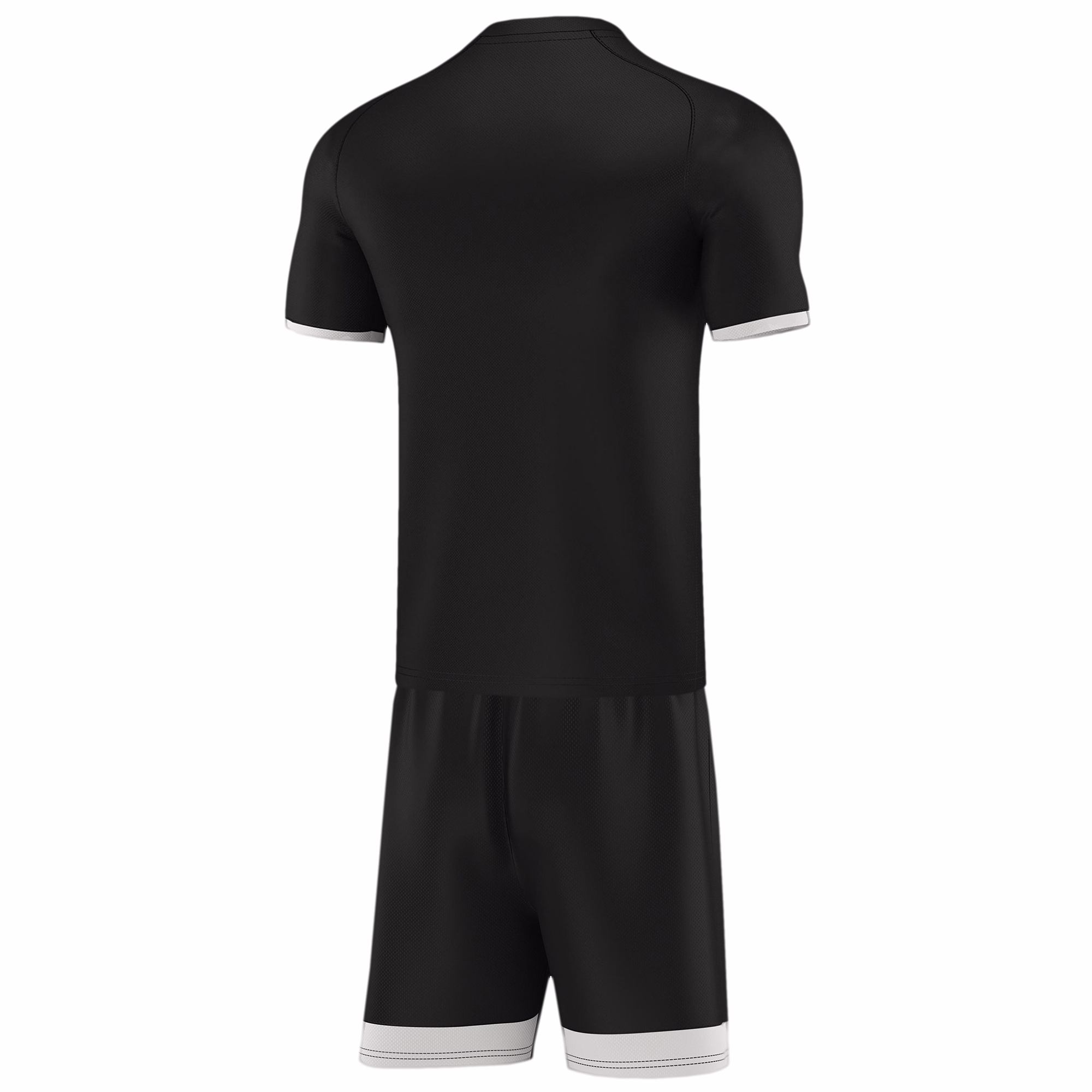 Herren-Fußballuniform-Set in Schwarz mit weißen Akzenten, gefertigt aus atmungsaktivem und schweißabsorbierendem Material. Dieses hochwertige Kurzarm-Set ist mit kostenlosem Versand erhältlich. Jetzt online bestellen für beste Leistung und Stil!