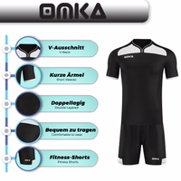 Men Soccer Team Sport Jersey set 2-piece Men's Omka Sport Set: V-neck shirt with short sleeves, featuring a double-layered design for added comfort. Includes matching fitness shorts for a complete athletic outfit.