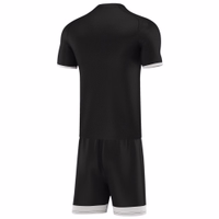 Men Soccer Team Sport Jersey set 2-piece Men's soccer uniform set in black with white accents, featuring a breathable and sweat-absorbing fabric. This premium short-sleeve set is available with free shipping. Order now online for the best in performance and style!