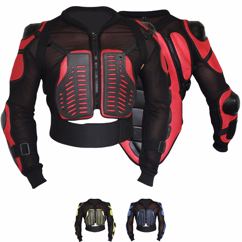 Motorcycle Armor Protective Jacket Front and back view of motorcycle red armor protective jacket designed with V shape neck front zipper closure and removable back protector ensuring comfort style and safety for riders buy online now