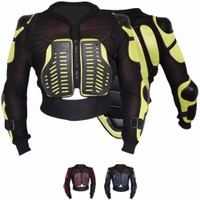 Front and back view of motorcycle yellow armor protective jacket designed with lightweight body armor V shape neck zipper closure and removable back protector offering comfort and safety buy online now