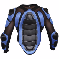 Back view of motorcycle blue armor protective jacket built with removable back protector elastic belt and reinforced panels providing secure fit excellent airflow and premium riding safety buy now today